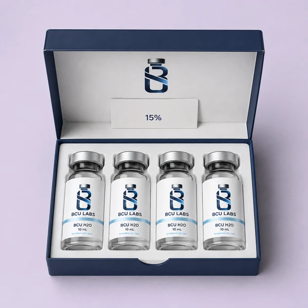 Four BCU Labs vials packed together in a box